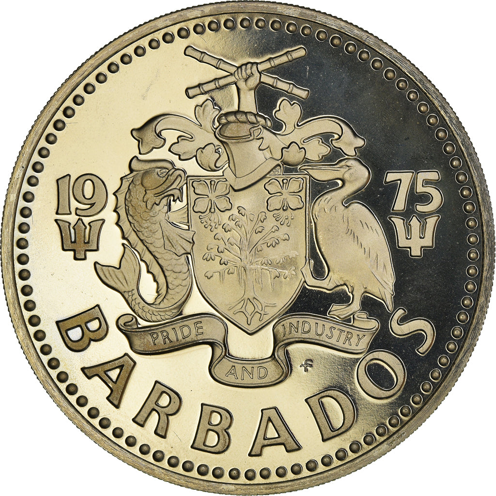 Coin, Barbados, 2 Dollars, 1975, Franklin Mint, Proof, MS(65-70), Copper-nickel