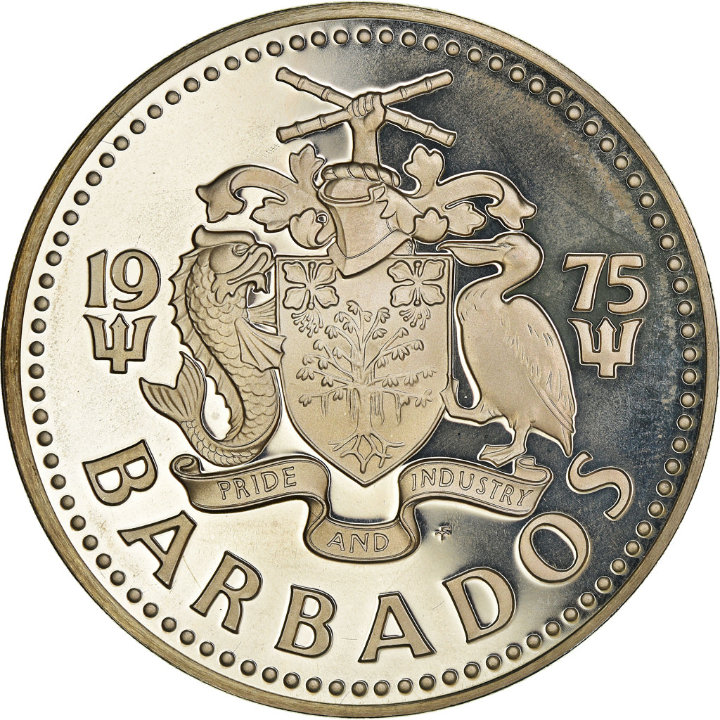 Coin, Barbados, 5 Dollars, 1975, Franklin Mint, Proof, MS(65-70), Silver, KM:16a