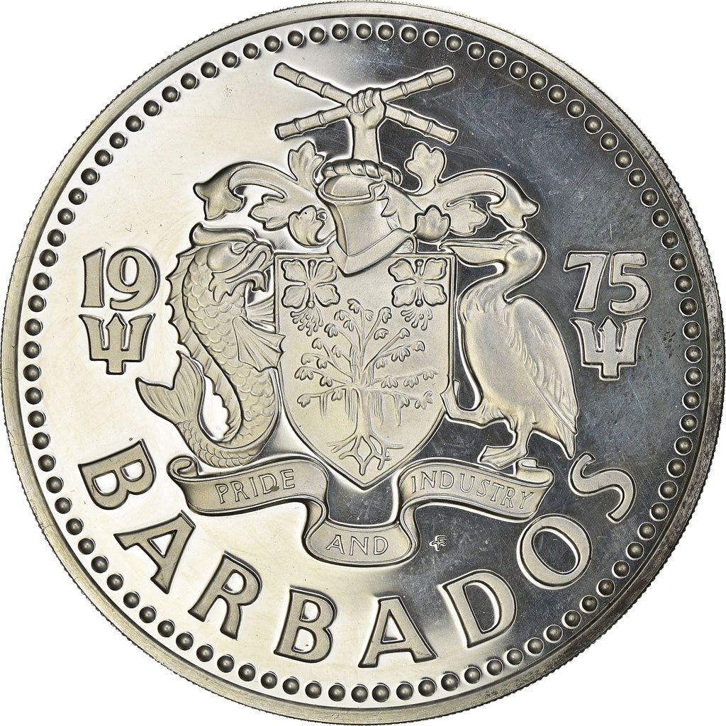 Coin, Barbados, 10 Dollars, 1975, Franklin Mint, Proof, MS(65-70), Silver
