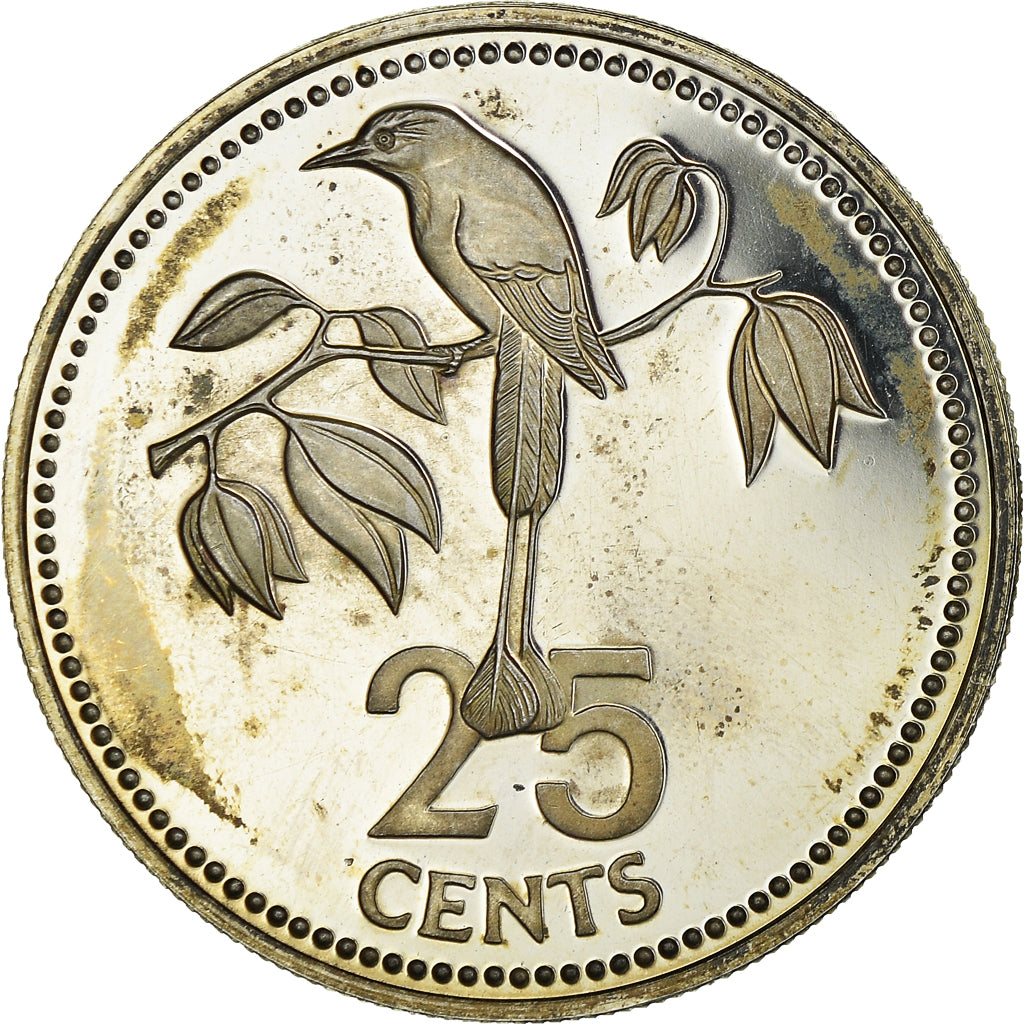 Coin, Belize, 25 Cents, 1975, Franklin Mint, Proof, MS(65-70), Silver, KM:49a