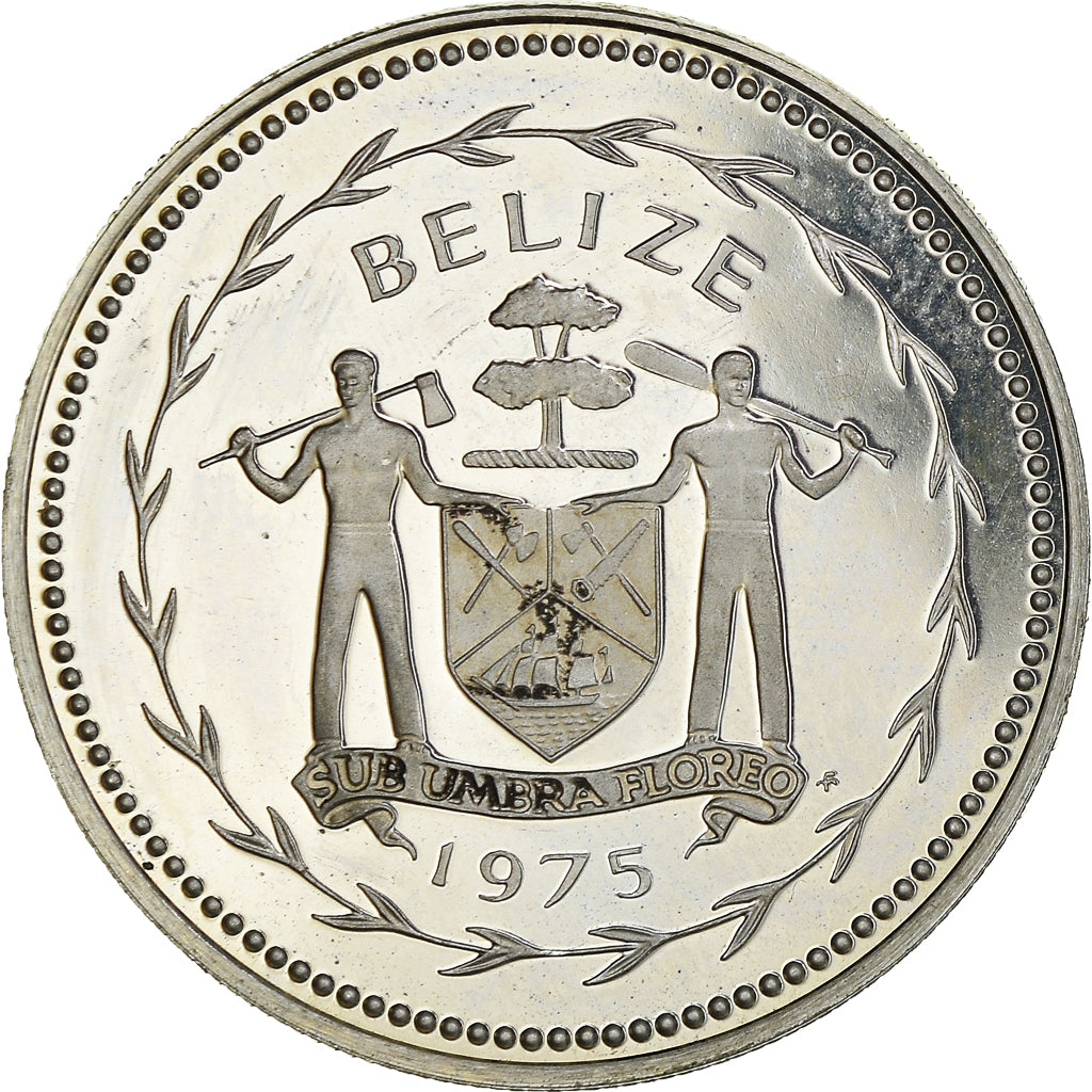 Coin, Belize, 25 Cents, 1975, Franklin Mint, Proof, MS(65-70), Silver, KM:49a