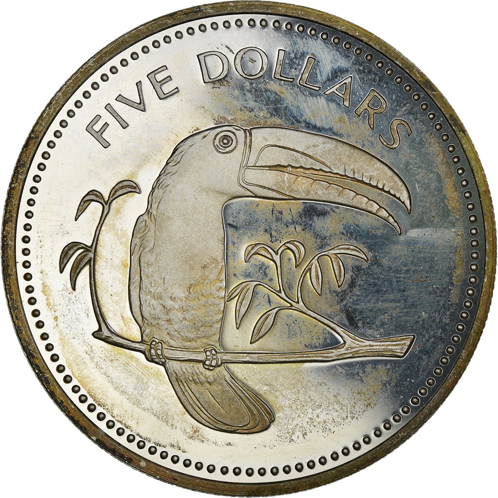 Coin, Belize, 5 Dollars, 1975, Franklin Mint, Proof, MS(65-70), Silver, KM:44a