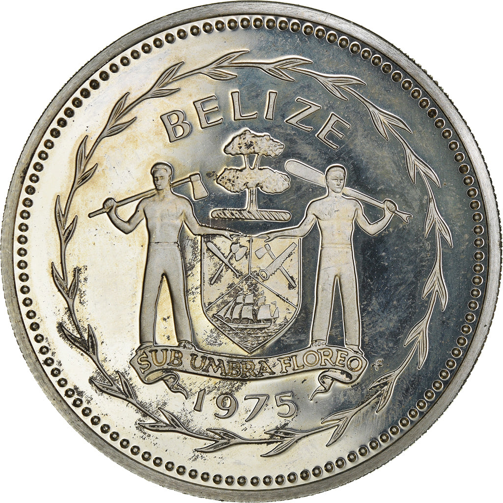 Coin, Belize, 5 Dollars, 1975, Franklin Mint, Proof, MS(65-70), Silver, KM:44a
