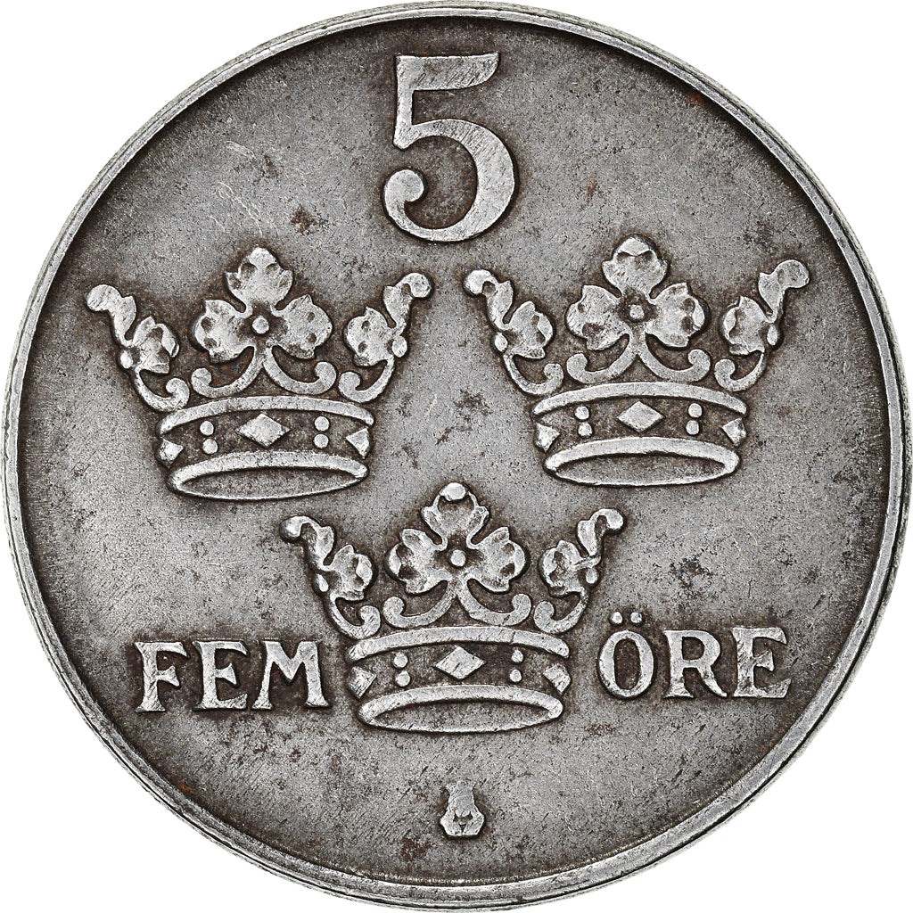 Moneda, Suecia, Gustaf V, 5 Öre, 1943, MBC, Hierro, KM:812