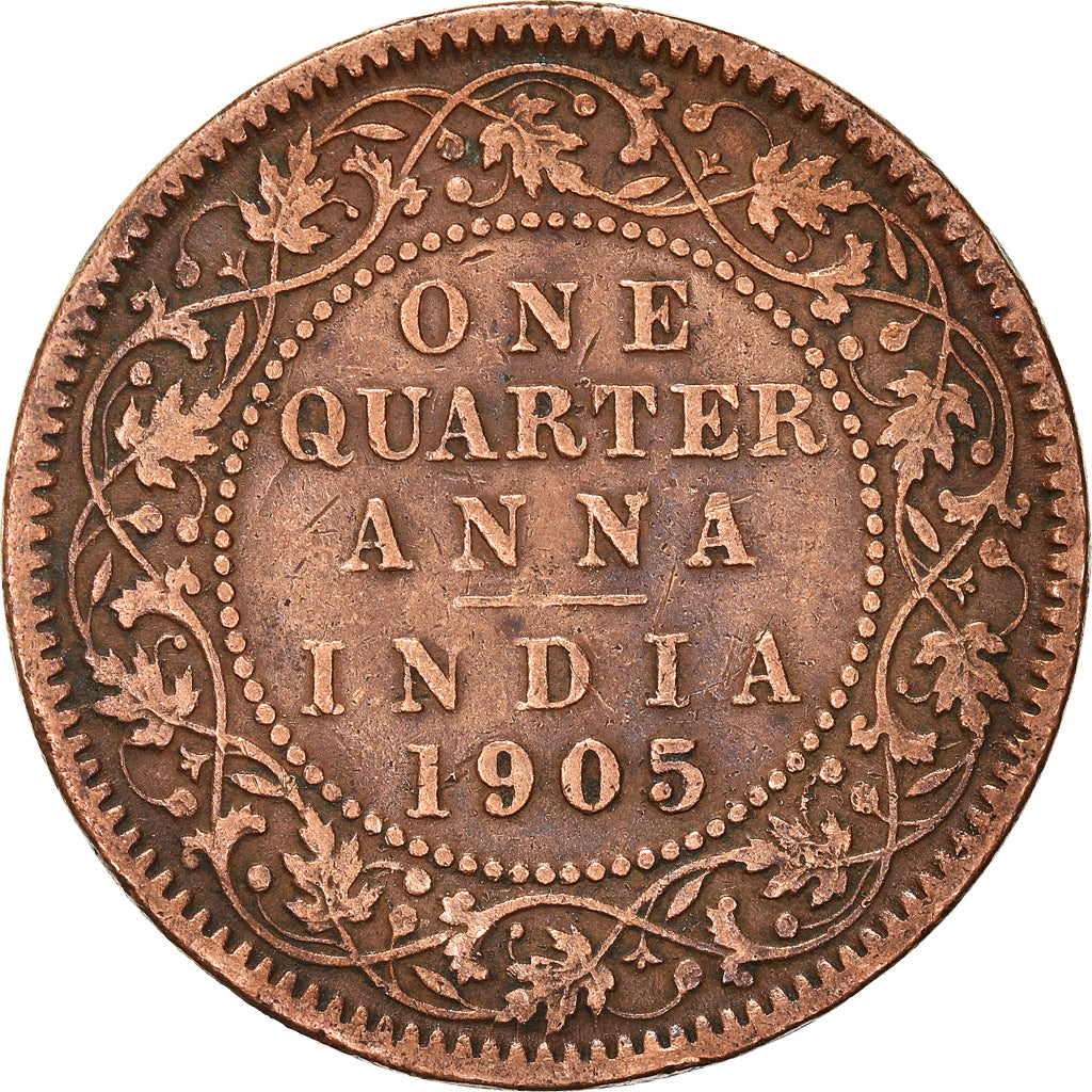 Coin, INDIA-BRITISH, Edward VII, 1/4 Anna, 1905, Calcutta, VF(30-35), Copper