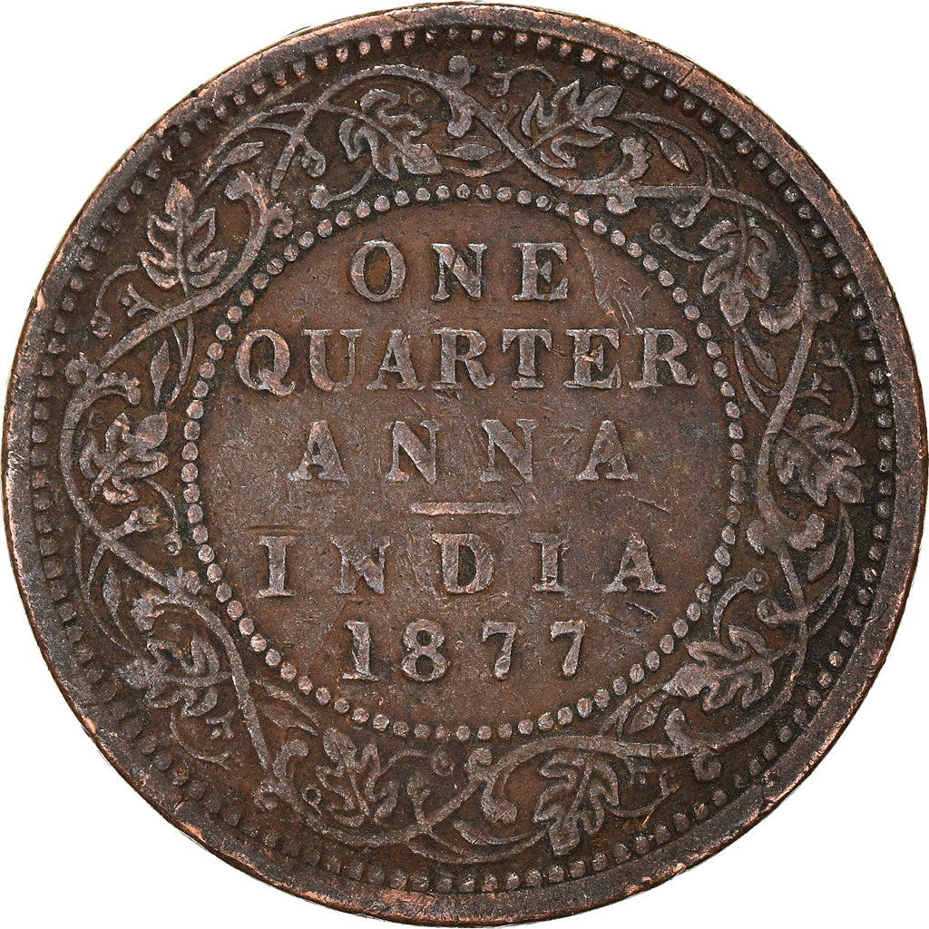 Coin, INDIA-BRITISH, Victoria, 1/4 Anna, 1877, VF(20-25), Copper, KM:486