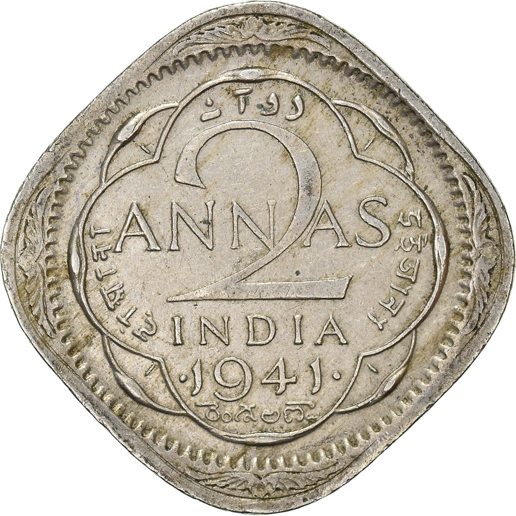 Coin, INDIA-BRITISH, George VI, 2 Annas, 1941, EF(40-45), Copper-nickel, KM:541