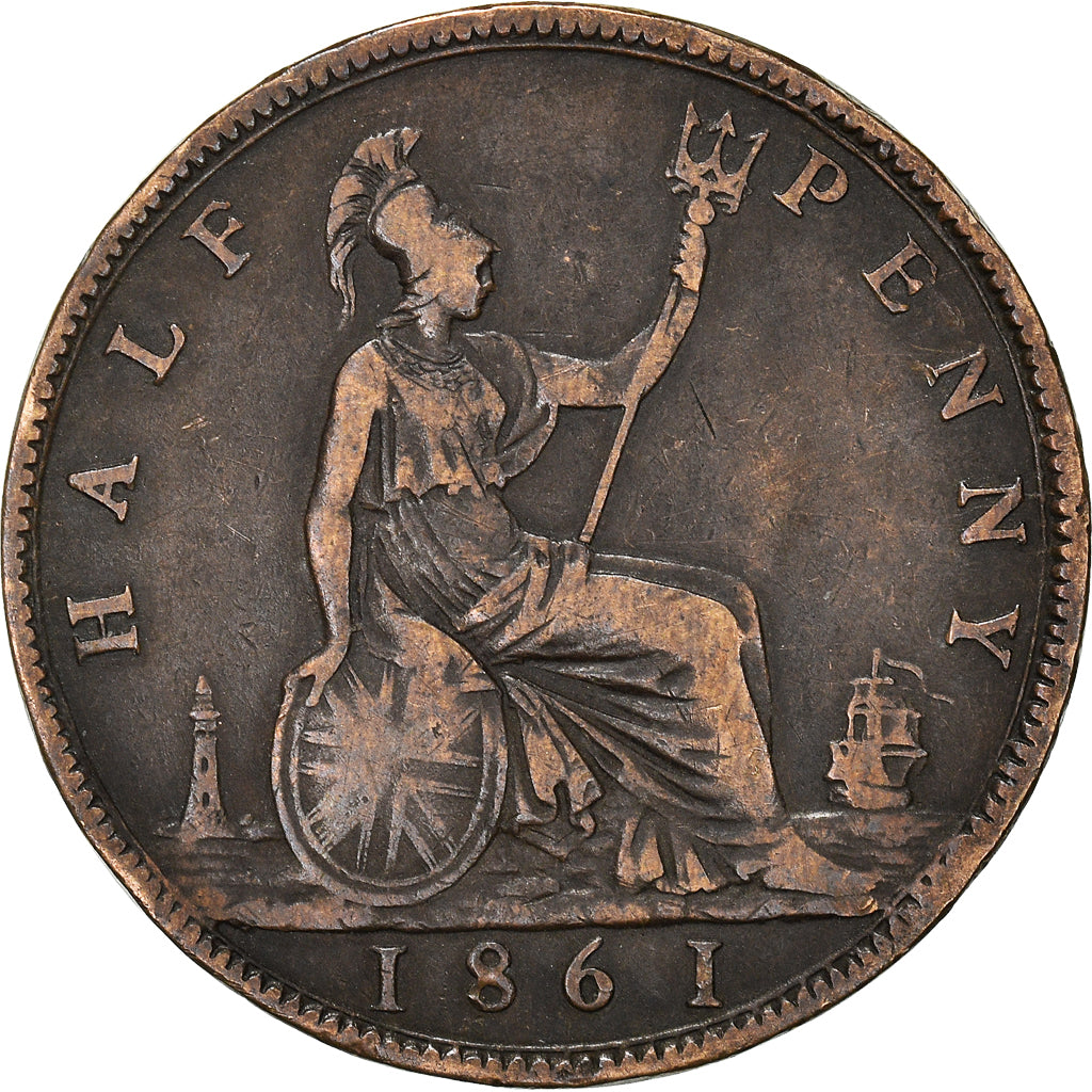 Coin, Great Britain, Victoria, 1/2 Penny, 1861, VF(20-25), Bronze, KM:748.2
