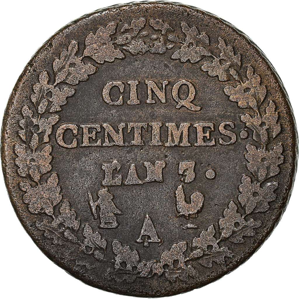 Monnaie, France, Dupré, 5 Centimes, AN 7/5, Paris, A/B, TB, Bronze
