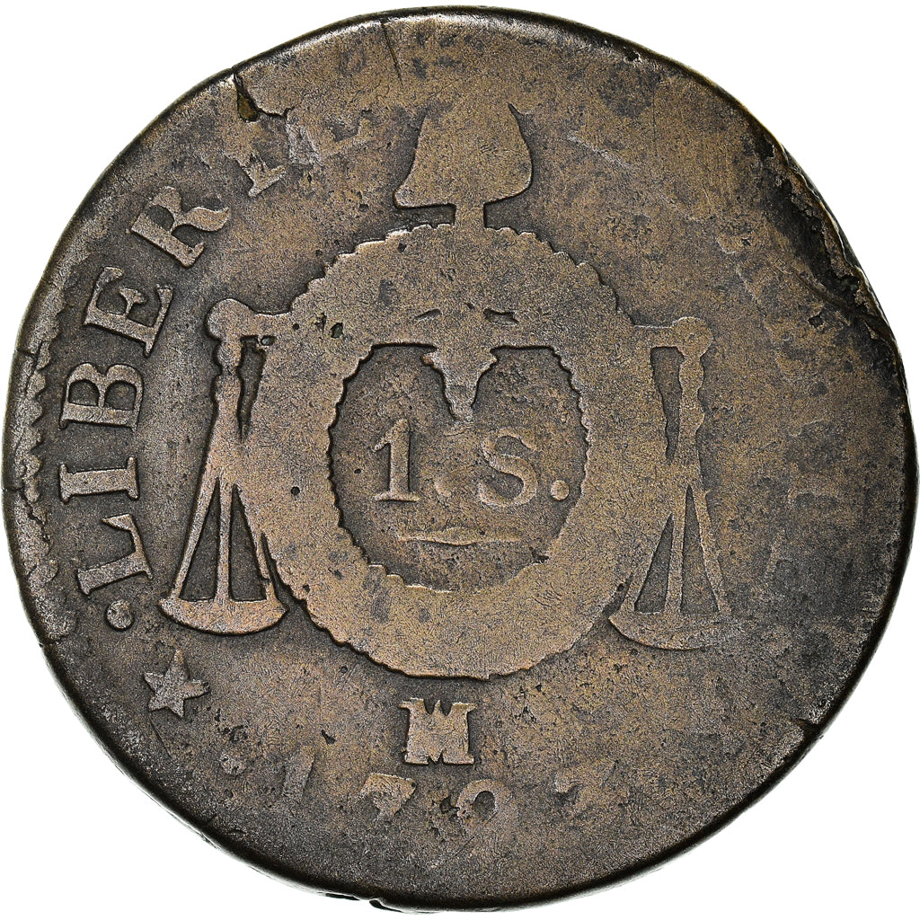 Moneta, Francia, Sol aux balances françoise, Sol, 1793, Marseille, B, Bronzo