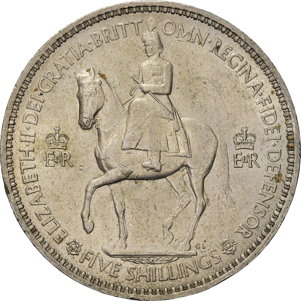 Coin, Great Britain, Elizabeth II, Crown, 1953, AU(50-53), Copper-nickel, KM:894