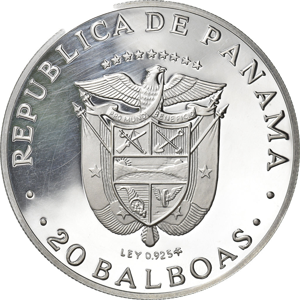 Coin, Panama, 20 Balboas, 1975, U.S. Mint, Proof, MS(60-62), Silver, KM:31