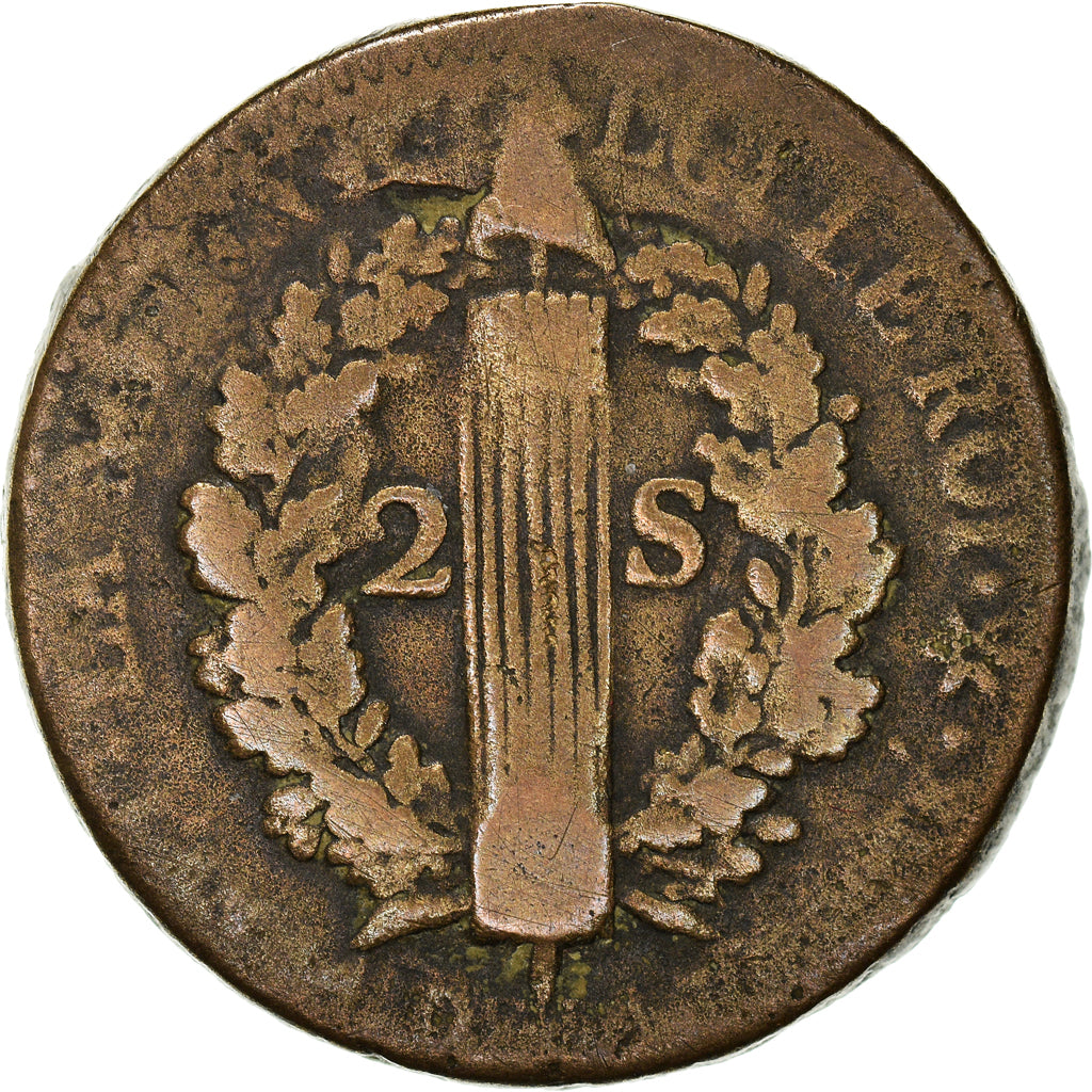 Coin, France, Louis XVI, 2 sols français, 2 Sols, 1792, Strasbourg