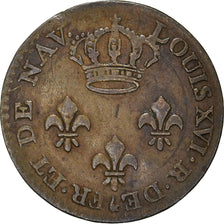 Moeda, GUIANA FRANCESA, Louis XVI, 2 Sous, 1789, Paris, VF(30-35), Lingote