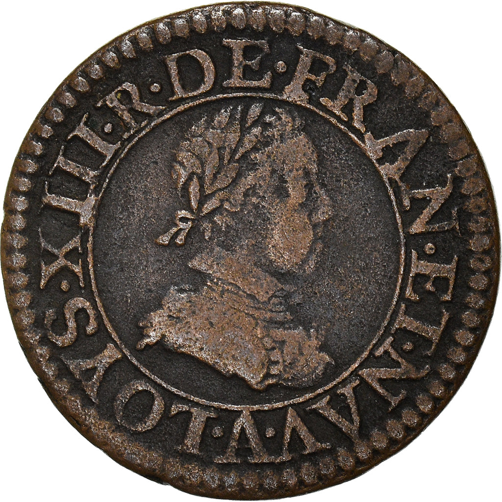 Coin, France, Louis XIII, Double Tournois, 1620/17, Paris, VF(30-35), Copper