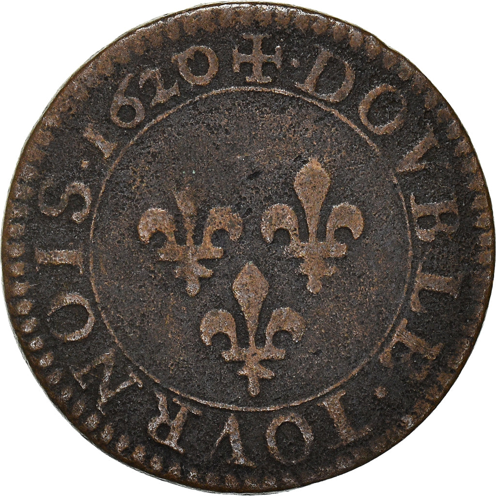 Coin, France, Louis XIII, Double Tournois, 1620/17, Paris, VF(30-35), Copper