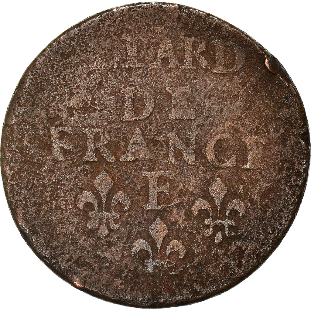 Coin, France, Louis XIV, Liard de France, 1655, Meung-sur-Loire, VG(8-10)