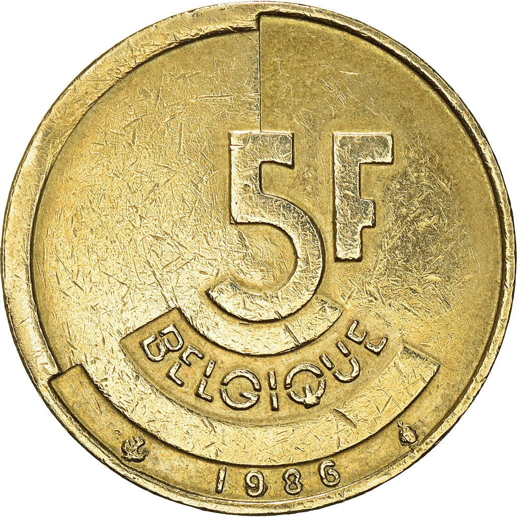 Moneta, Belgia, Baudouin I, 5 Francs, 5 Frank, 1986, EF(40-45), Mosiądz lub