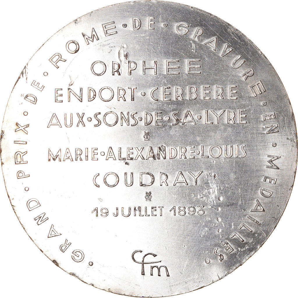 Frankrijk, Medaille, Gravure, Grand Prix de Rome, Orphée endort Cerbère, Arts