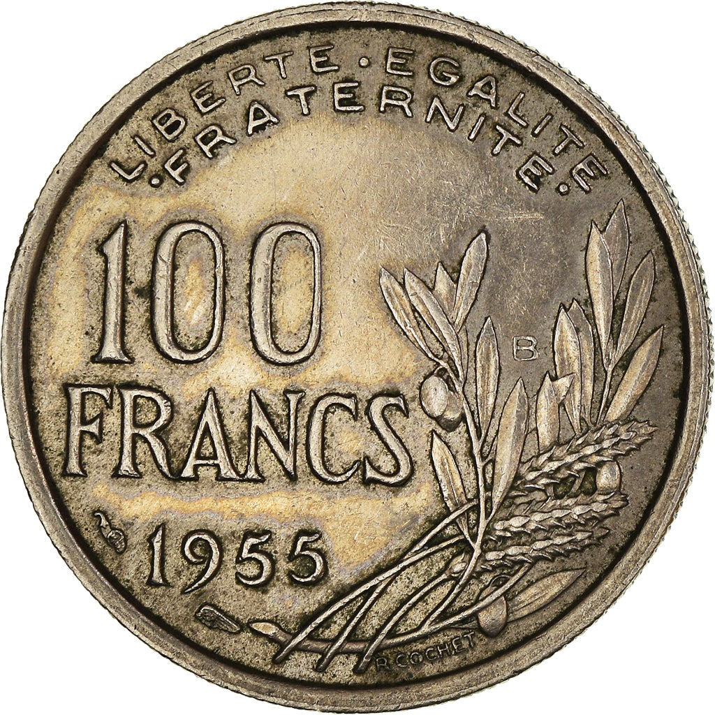 Moneta, Francia, Cochet, 100 Francs, 1955, Beaumont - Le Roger, BB, Rame-nichel