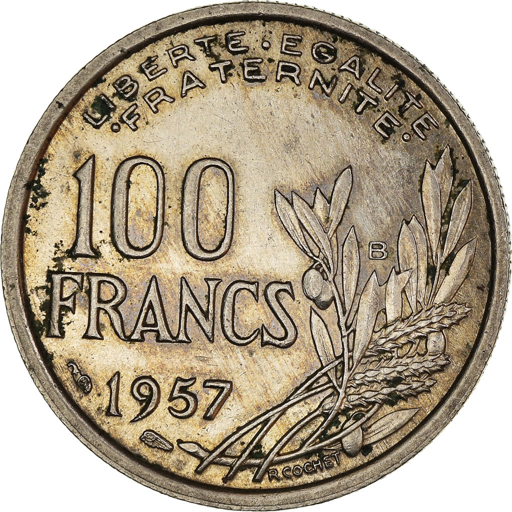 Moneta, Francia, Cochet, 100 Francs, 1957, Beaumont - Le Roger, MB+