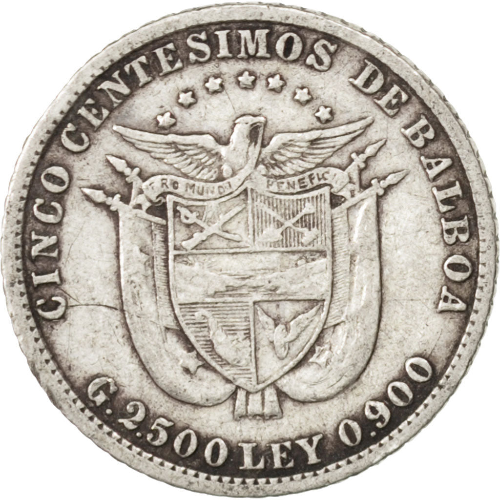 PANAMA, 5 Centesimos, 1904, KM #2, EF(40-45), Silver, 17.9, 2.42