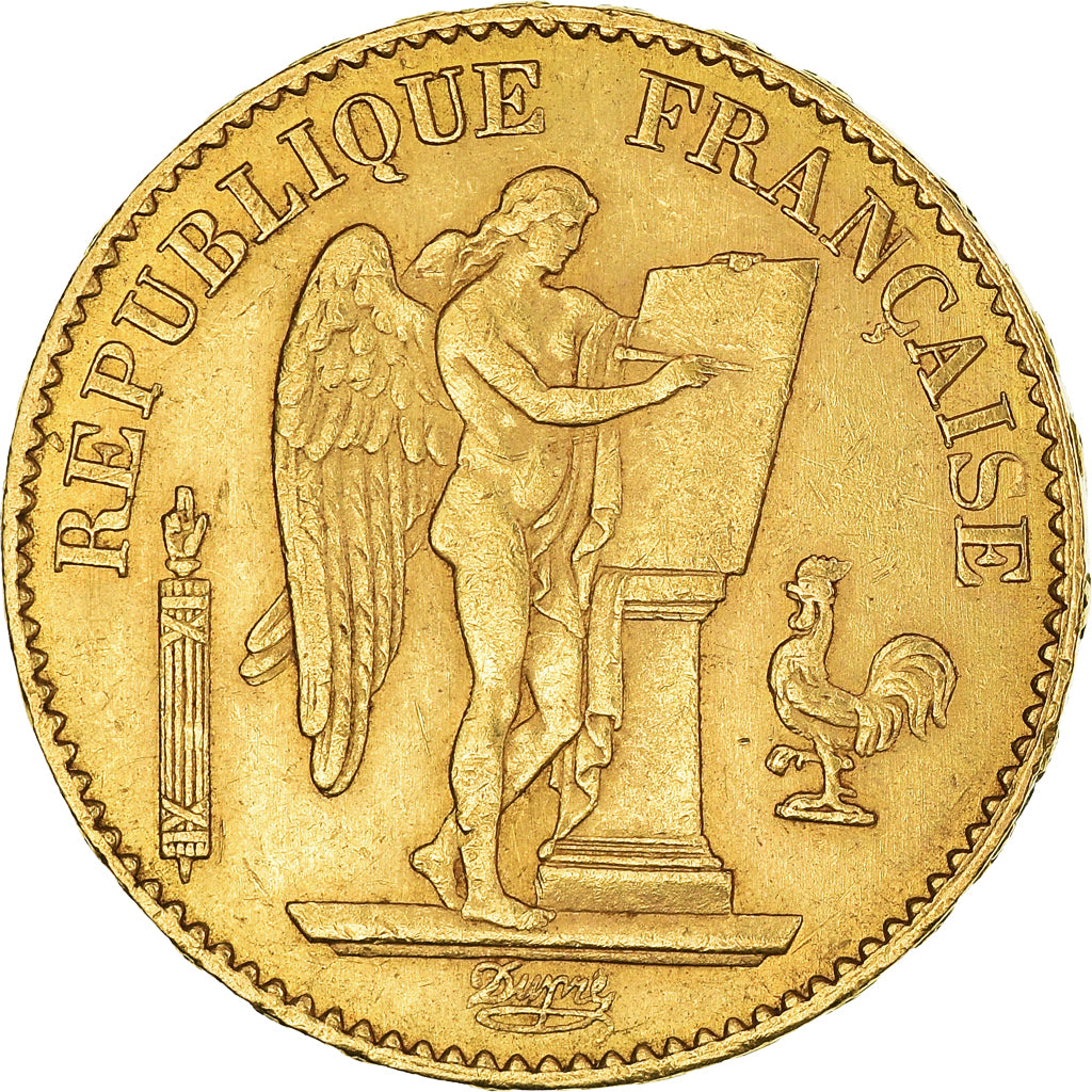 Moneta, Francja, Génie, 20 Francs, 1876, Paris, AU(50-53), Złoto, KM:825