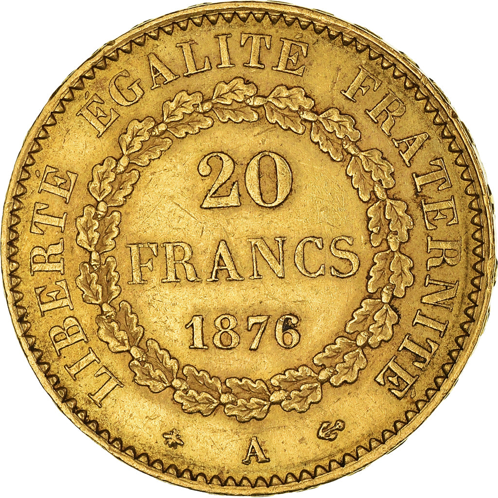 Moneta, Francja, Génie, 20 Francs, 1876, Paris, AU(50-53), Złoto, KM:825