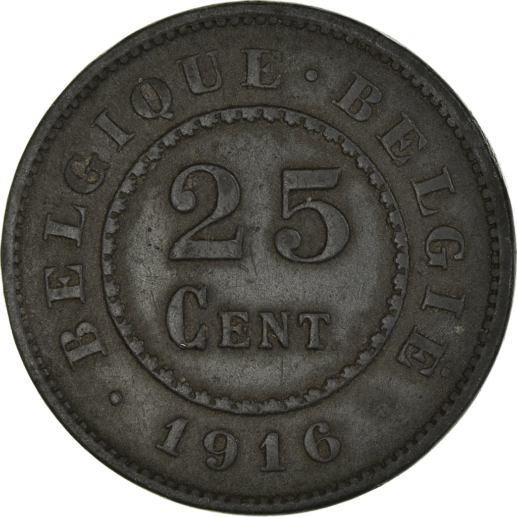 Münze, Belgien, Albert I, 25 Centimes, 1916, SS+, Zinc, KM:82