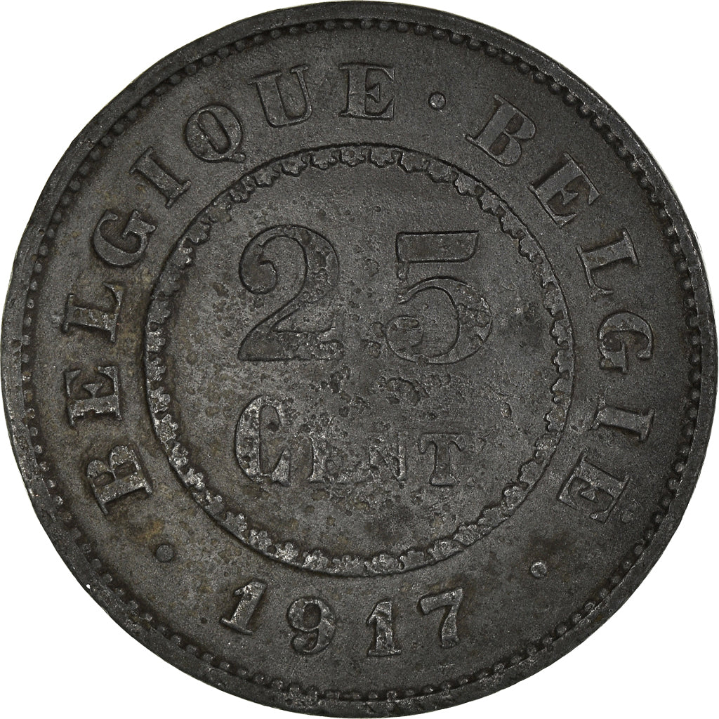 Coin, Belgium, Albert I, 25 Centimes, 1917, EF(40-45), Zinc, KM:82