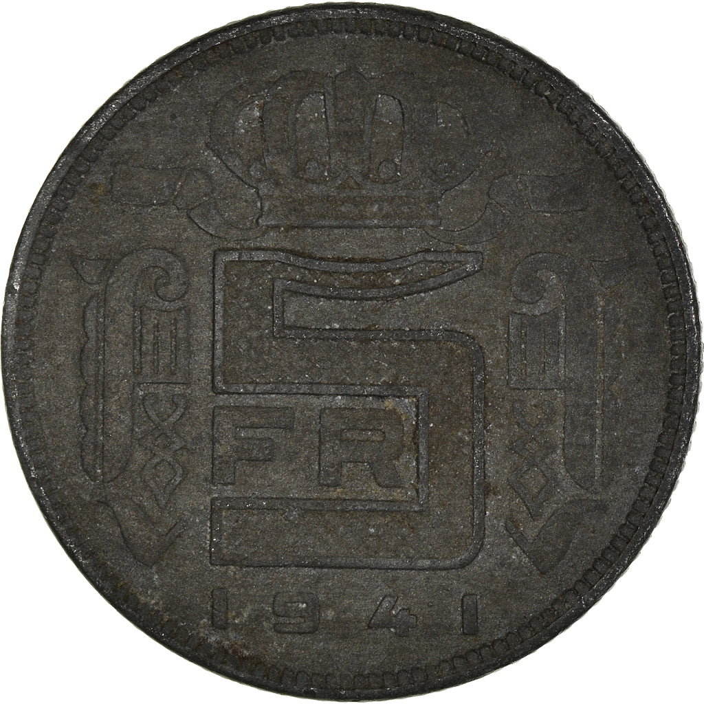 Coin, Belgium, Leopold III, 5 Francs, 5 Frank, 1941, EF(40-45), Zinc, KM:130