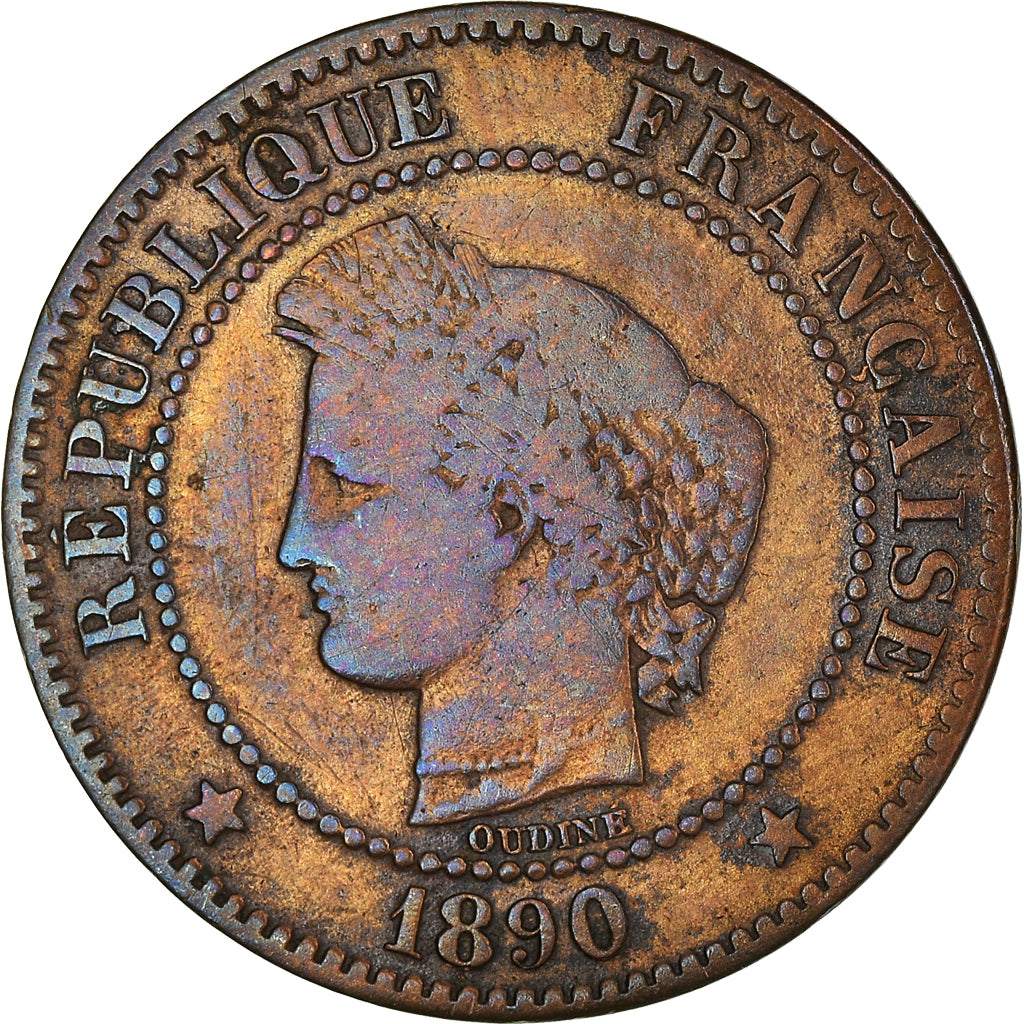 Coin, France, Cérès, 2 Centimes, 1890, Paris, VF(20-25), Bronze, KM:827.1