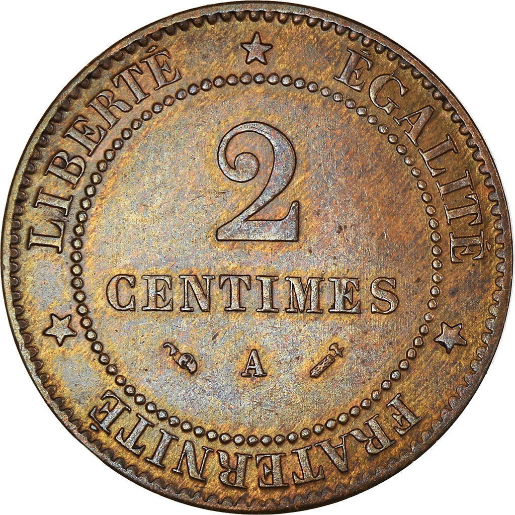 Moeda, França, Cérès, 2 Centimes, 1895, Paris, AU(50-53), Bronze, KM:827.1