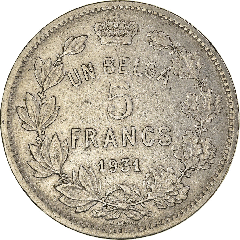 Coin, Belgium, Albert I, 5 Francs, 5 Frank, 1931, EF(40-45), Nickel, KM:97.1