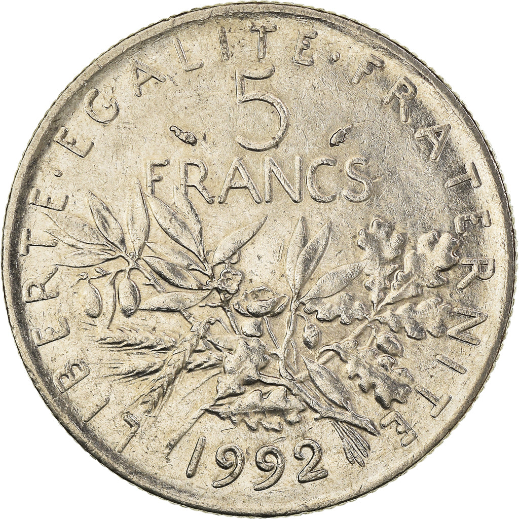 Moneda, Francia, Semeuse, 5 Francs, 1992, Paris, EBC, Níquel recubierto de