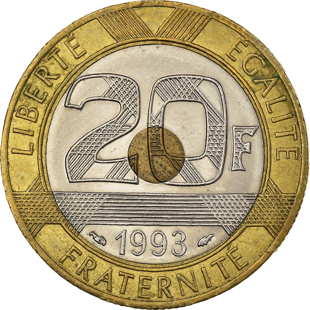 Coin, France, Mont Saint Michel, 20 Francs, 1993, AU(55-58), Tri-Metallic