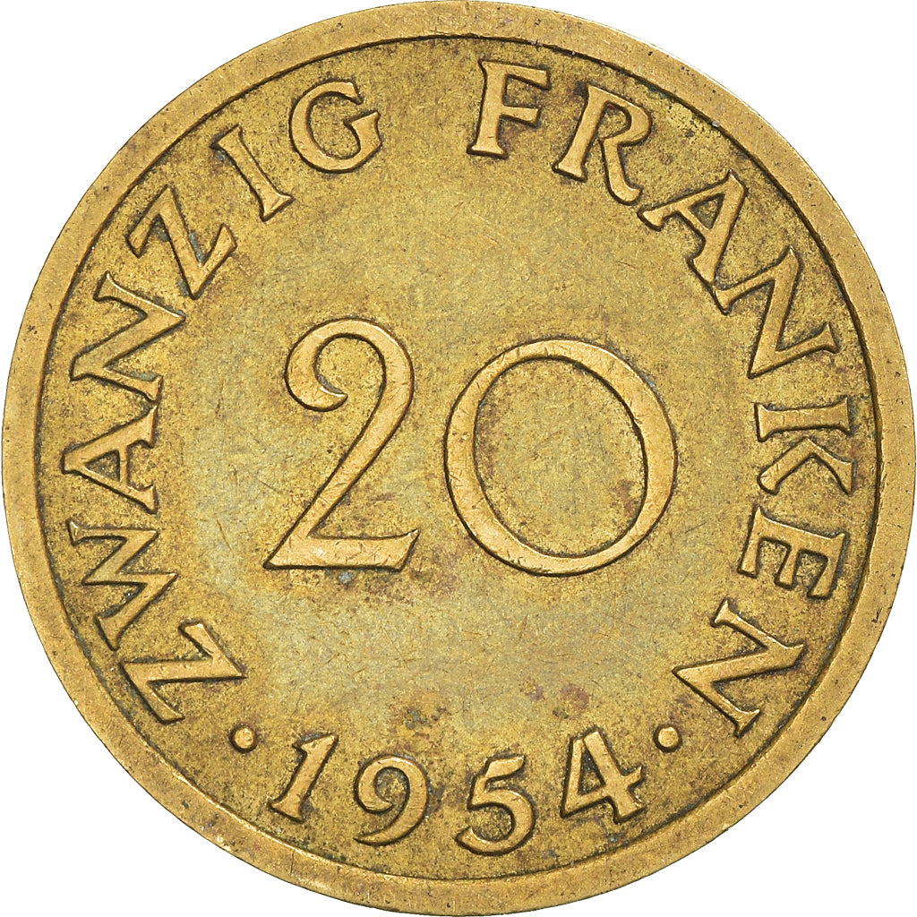 Münze, SAARLAND, 20 Franken, 1954, Paris, SS, Aluminum-Bronze, KM:2