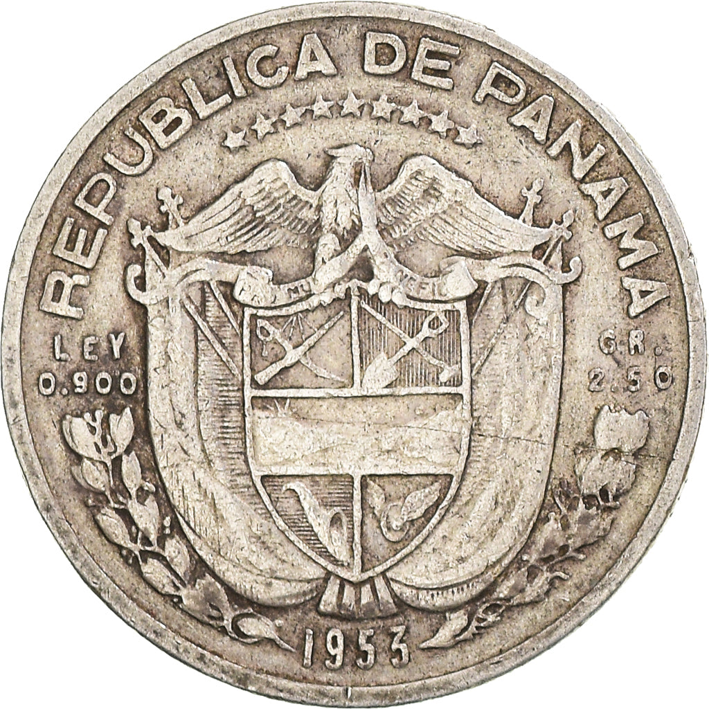 Coin, Panama, 1/10 Balboa, 1953, EF(40-45), Silver, KM:18