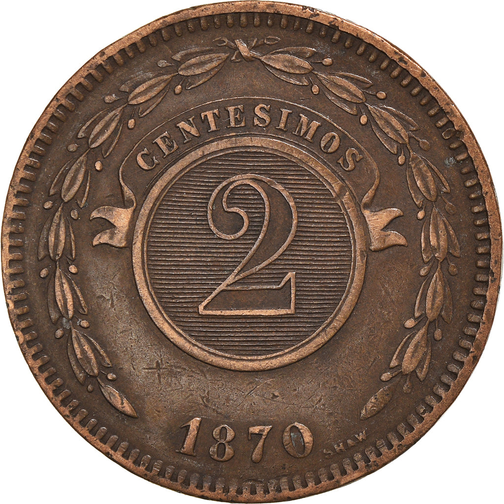 Coin, Paraguay, 2 Centesimos, 1870, EF(40-45), Copper, KM:3