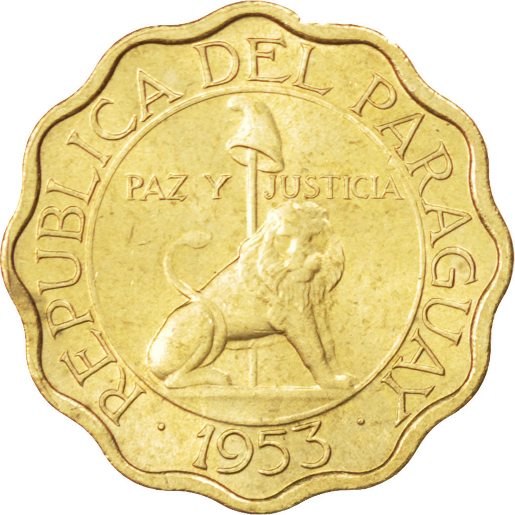 PARAGUAY, 10 Centimos, 1953, KM #25, MS(63), Aluminum-Bronze, 19, 2.88
