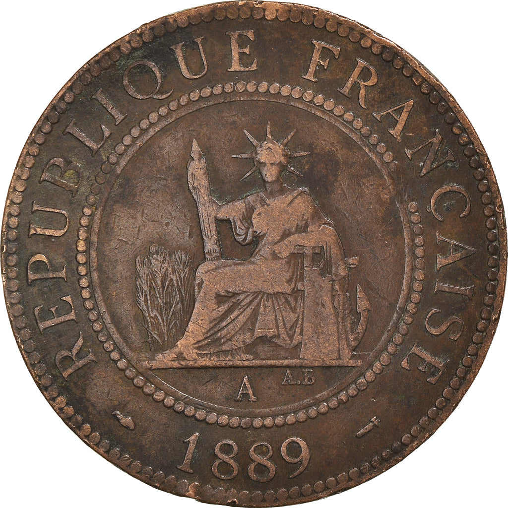 Coin, FRENCH INDO-CHINA, Cent, 1889, Paris, VF(30-35), Bronze, KM:1, Lecompte:41