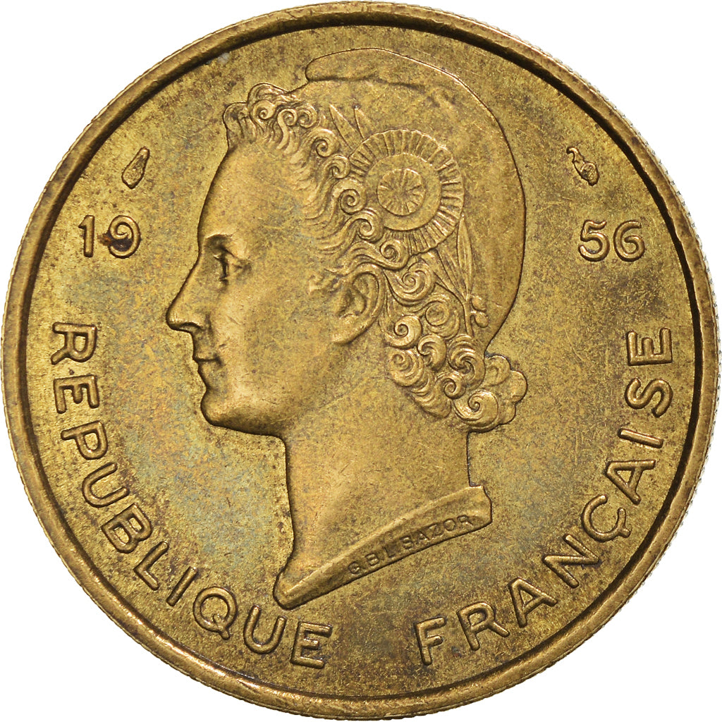 Moneta, Francuska Afryka Zachodnia, 25 Francs, 1956, AU(55-58), Aluminium-Brąz