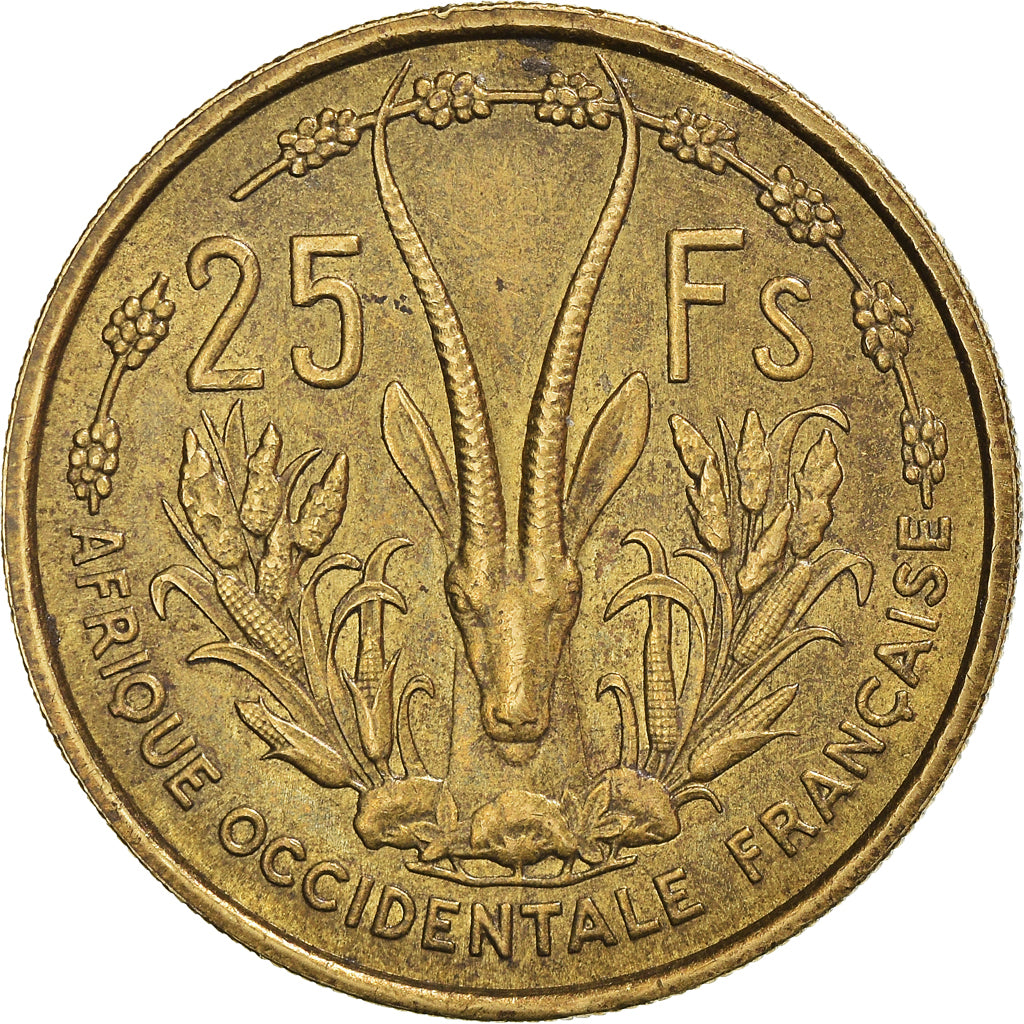 Moneta, Francuska Afryka Zachodnia, 25 Francs, 1956, AU(55-58), Aluminium-Brąz