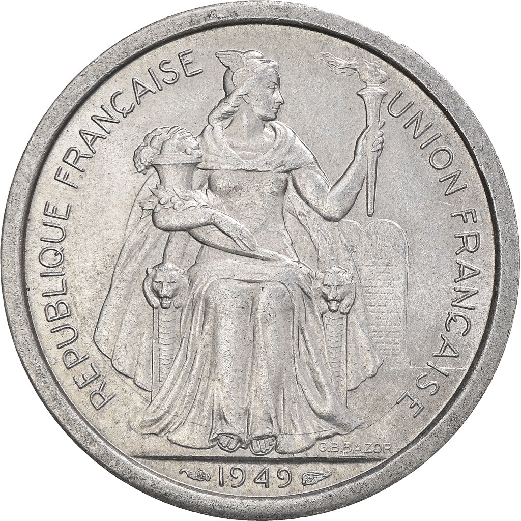 Coin, New Caledonia, 2 Francs, 1949, Paris, AU(55-58), Aluminum, KM:3