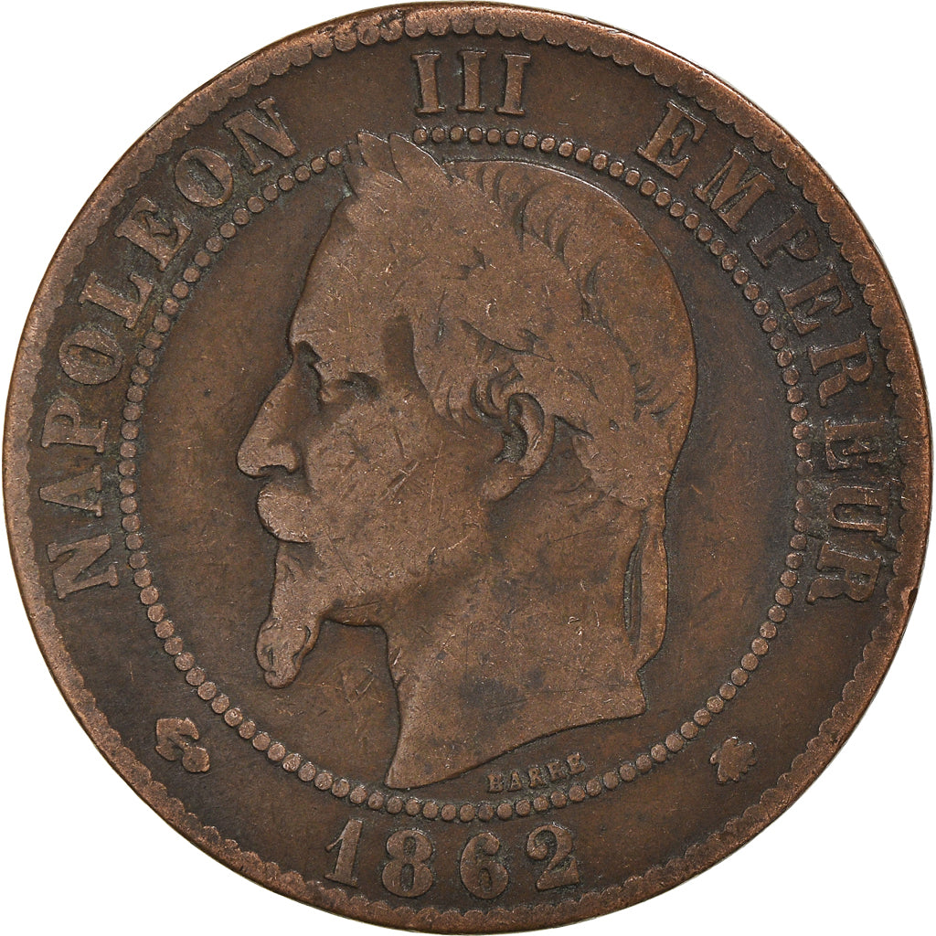 Moneta, Francia, Napoleon III, 10 Centimes, 1862, Paris, MB, Bronzo, KM:798.1