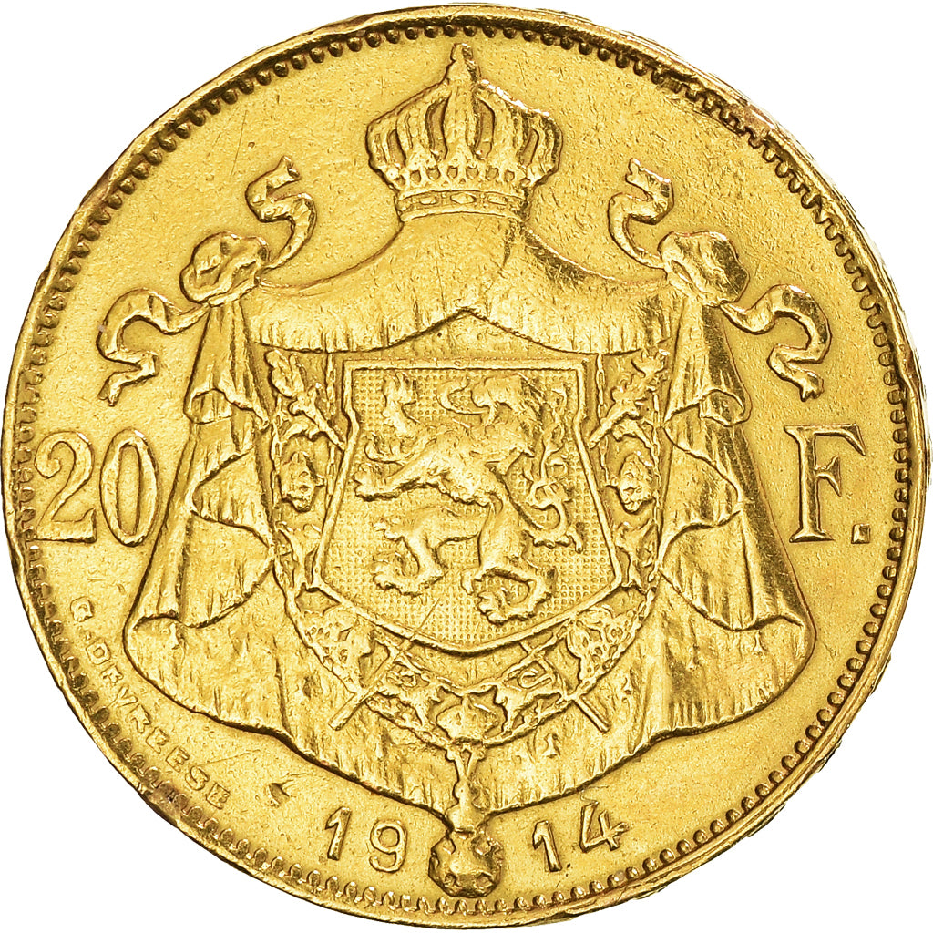 Moneta, Belgio, 20 Francs, 20 Frank, 1914, BB, Oro, KM:79