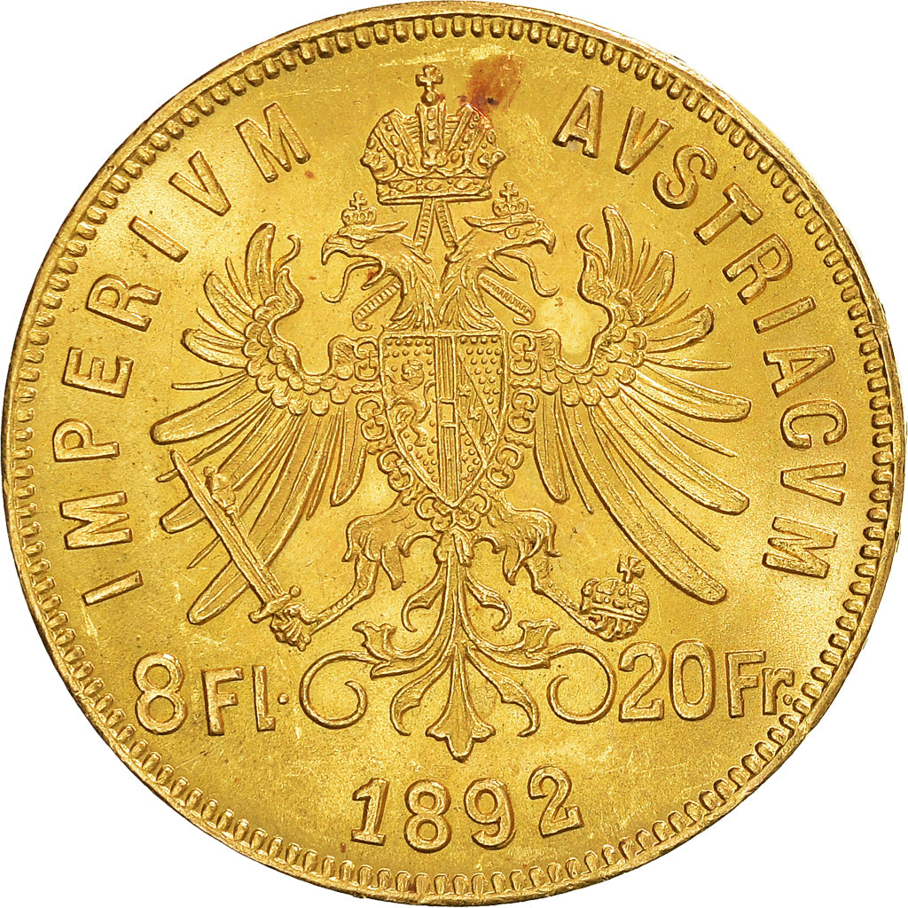 Monnaie, Autriche, Franz Joseph I, 8 Florins-20 Francs, 1892, Refrappe, SUP, Or