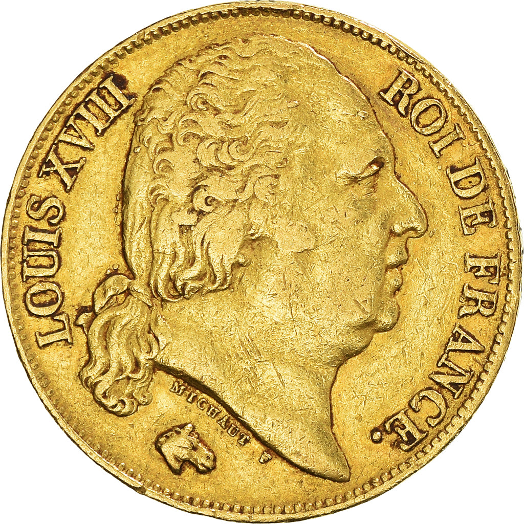 Moeda, França, Louis XVIII, 20 Francs, 1817, Lille, EF(40-45), Dourado
