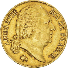 Moeda, França, Louis XVIII, 20 Francs, 1817, Lille, EF(40-45), Dourado