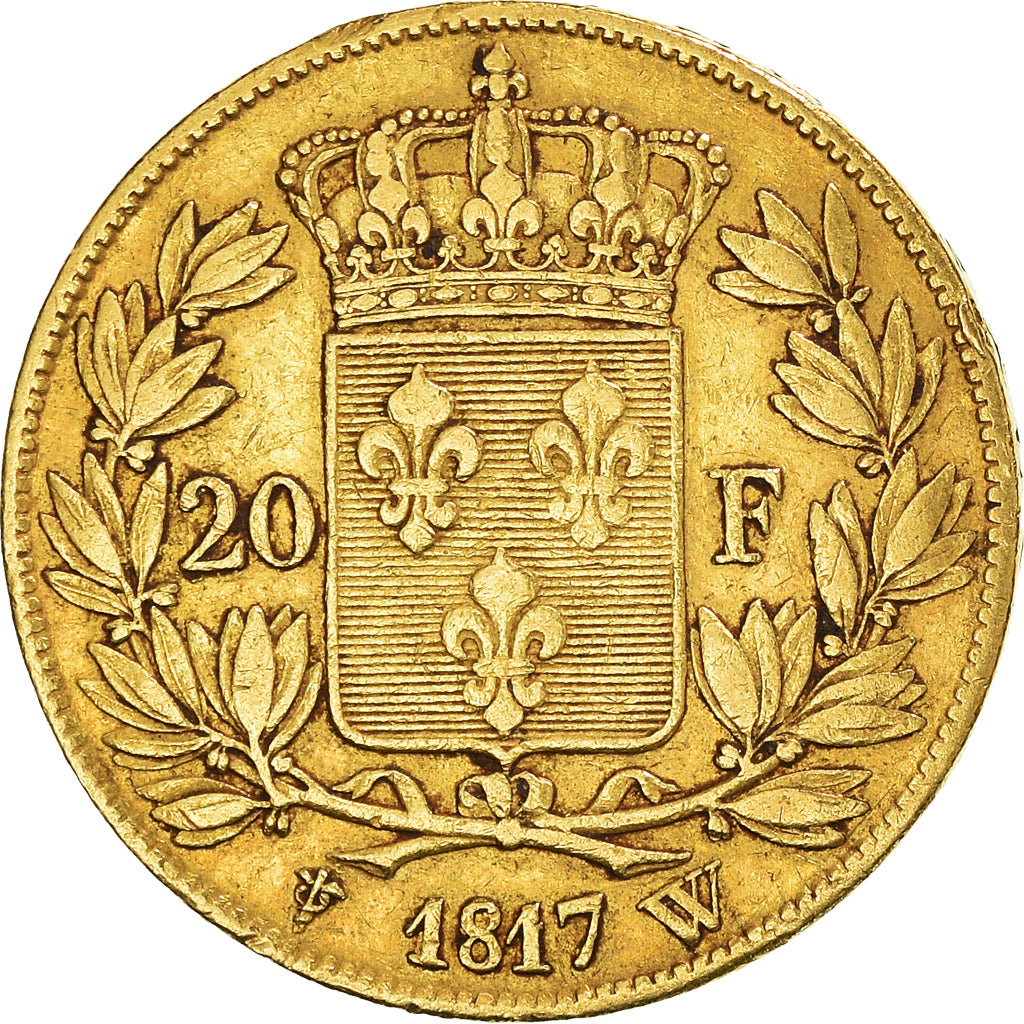 Moeda, França, Louis XVIII, 20 Francs, 1817, Lille, EF(40-45), Dourado